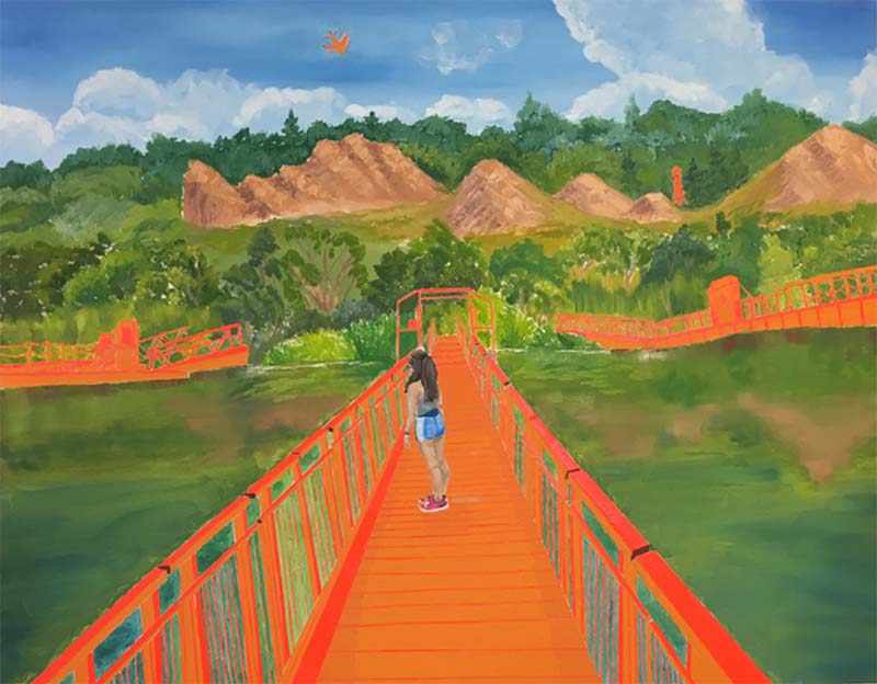 'Access Denied' by Daniela Miranda 2018 4’ x 5’ (48” x 60”) Oil, duct tape and masking tape on canvas