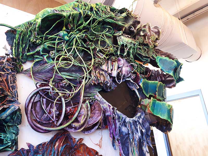 Mother Nature’s Hand, by Catherine Hois, 2018, 4ft.5”x 6ft.1”, found object painting