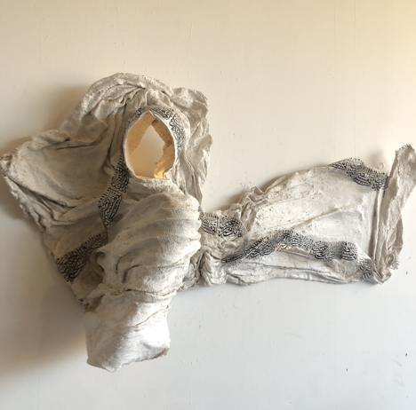 Adversity has touched me, and You are The Most Merciful of the merciful. 2019 Alaa Asim 78” x 36” Plaster, acetate